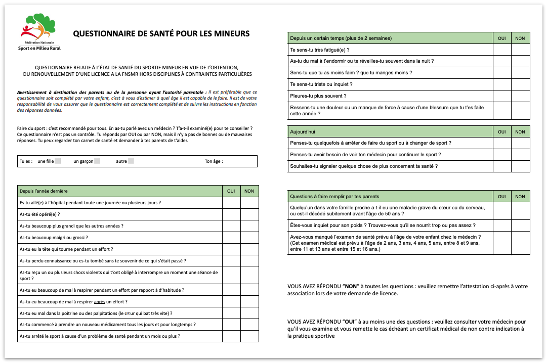 Le certificat médical FNSMR Fédération Nationale du Sport en Milieu